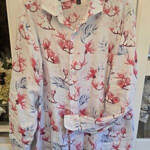 Daniel Cremieux White Button-Down Shirt with Pink & Blue Floral Print